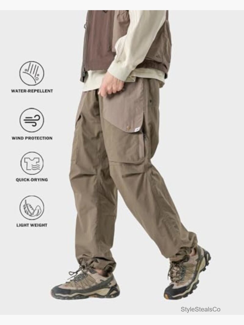 Paratrooper Cargo Pants – Lightweight Quick Dry Joggers with Fleece Lined - Picture 3 of 7
